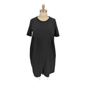 COS Black Short-Sleeve Midi Shift Dress with Overlap Detail